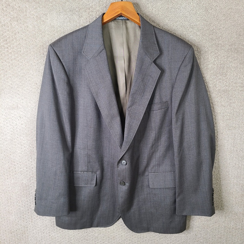 Executive Collection Jacket Mens 44S Gray Striped Blazer Two Button Suit Coat